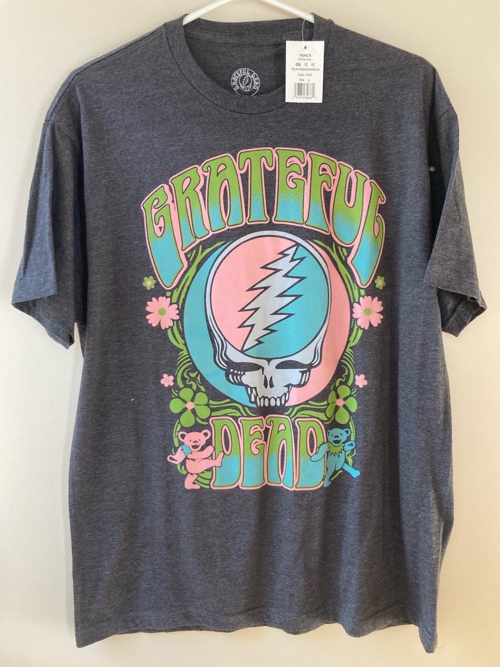 Grateful Dead Band Tee - Dark Gray with Blue and Pink